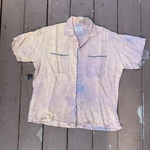 Vintage 50s Orange Faded Rayon Loop Collar Shirt Short Sleeve Medium Pennleigh